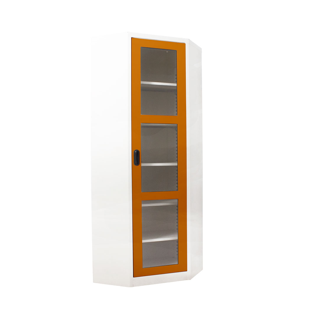 ตู้หนังสือเข้ามุม บานเปิดกระจกkiosk