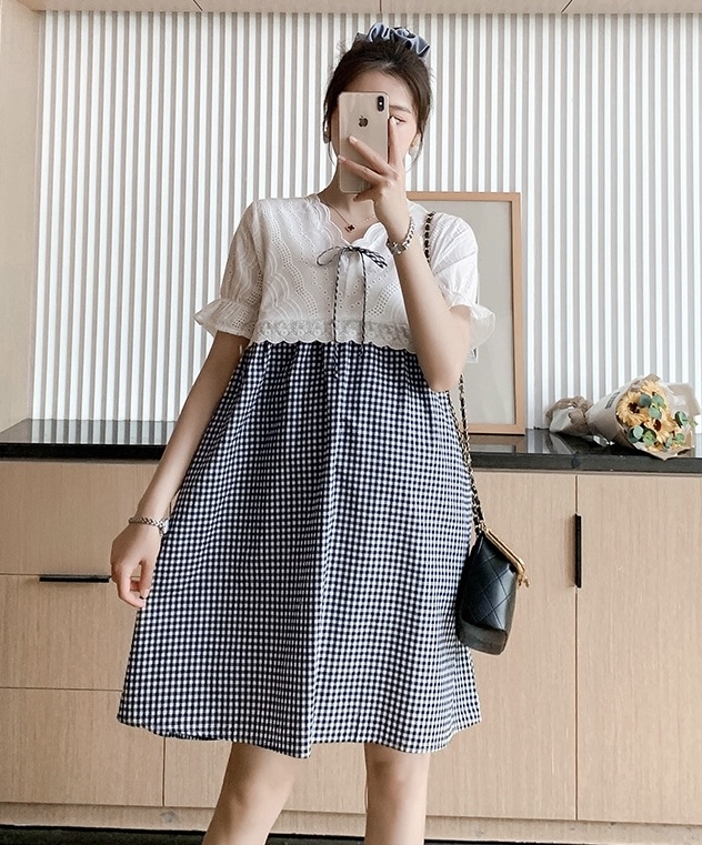 ชุดคลุมท้องเปิดให้นม ผ้าฝ้าย เปิดให้นม มีเชือกปรับขนาดครรภ์ ช่วงบนเป็นลูกไม้สวยลงตัว M L XL XXL