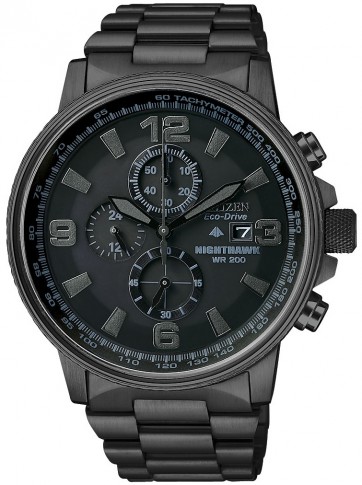 Citizen CA0295-58E นาฬิกาข้อมือผู้ชาย Eco-Drive Promaster Nighthawk Chronograph Stealth Black Men's Watch