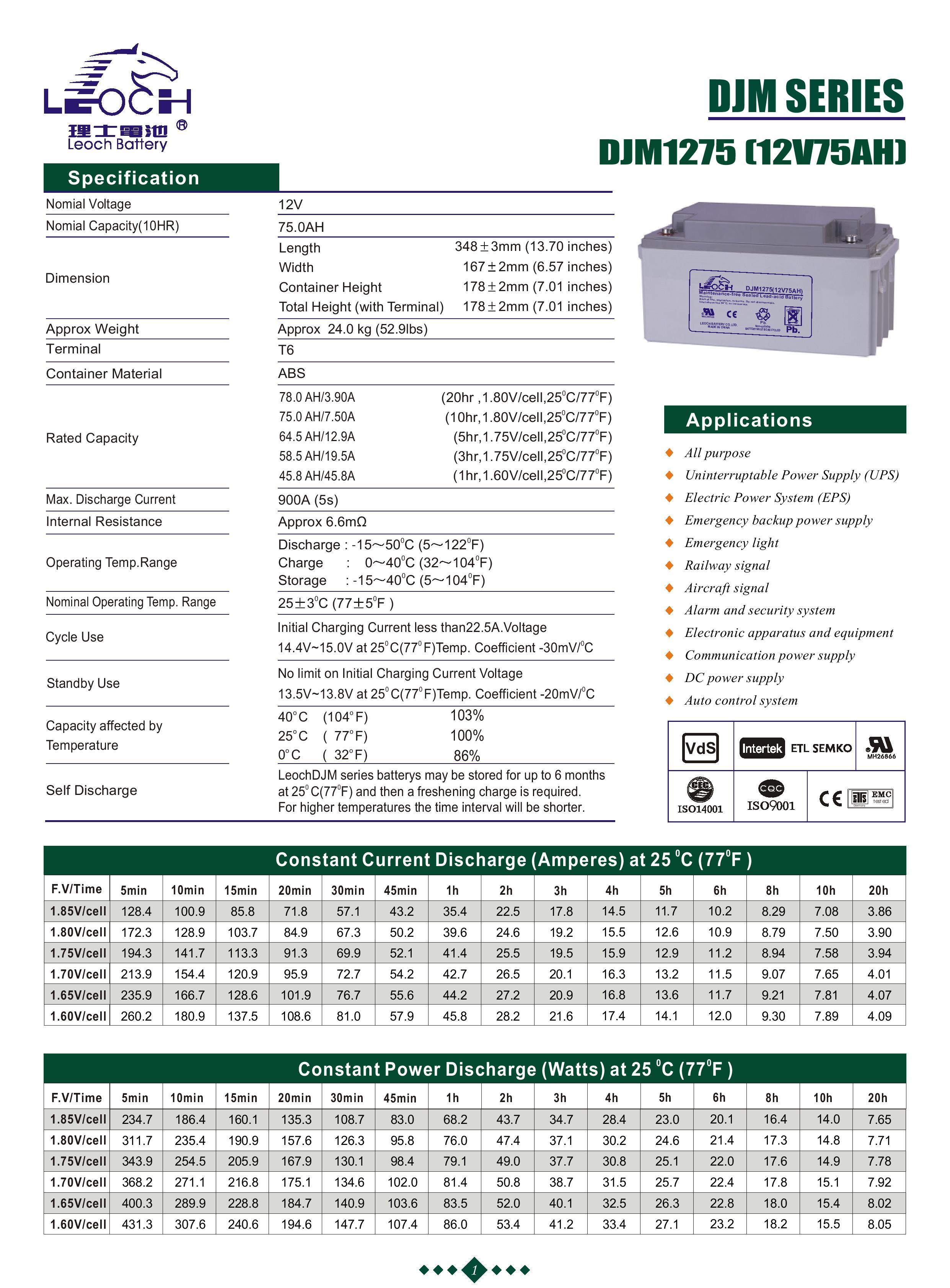 12V 75AH LEOCH