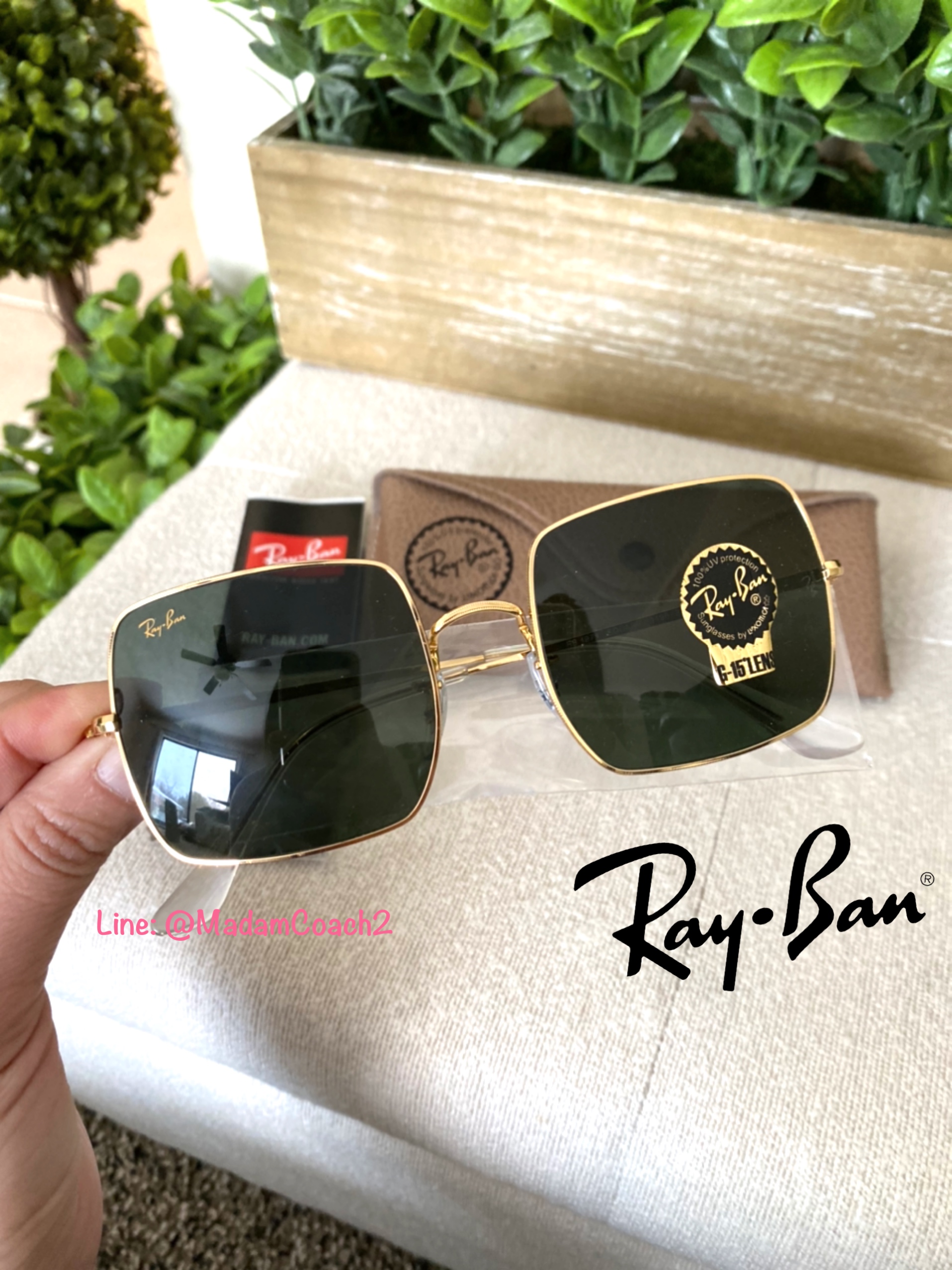 แว่น Ray ban 1971 ทรงเหลี่ยม square gold frame sunglasses rb1971 919631 54-19
