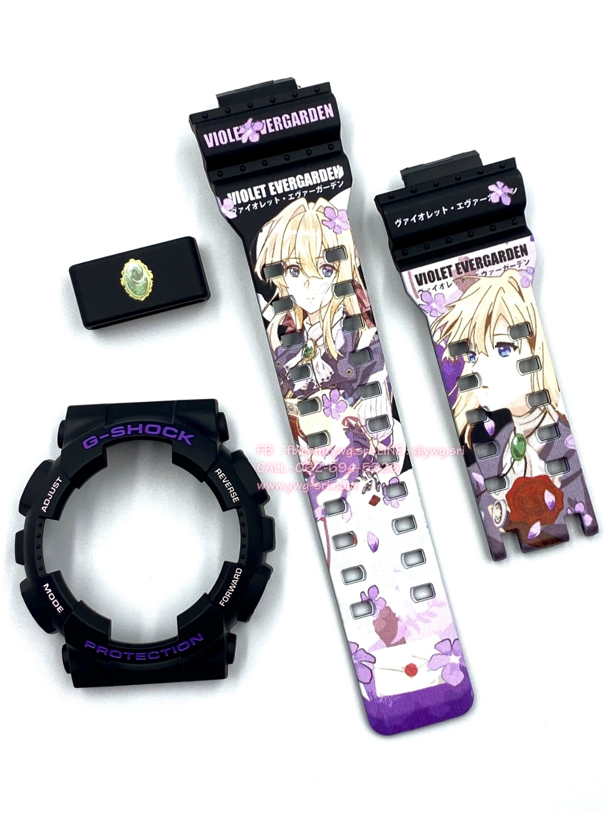 กรอบสาย G-SHOCK แท้✅ สีดำด้านฟอนต์ม่วงสลับขาว สกรีนลาย Violet Evergarden ใส่ได้กับรุ่น GA-100 ,GA-110 ,GA-120 ,GA-140 ,GAX-100 ,GD-100 ,GD-120