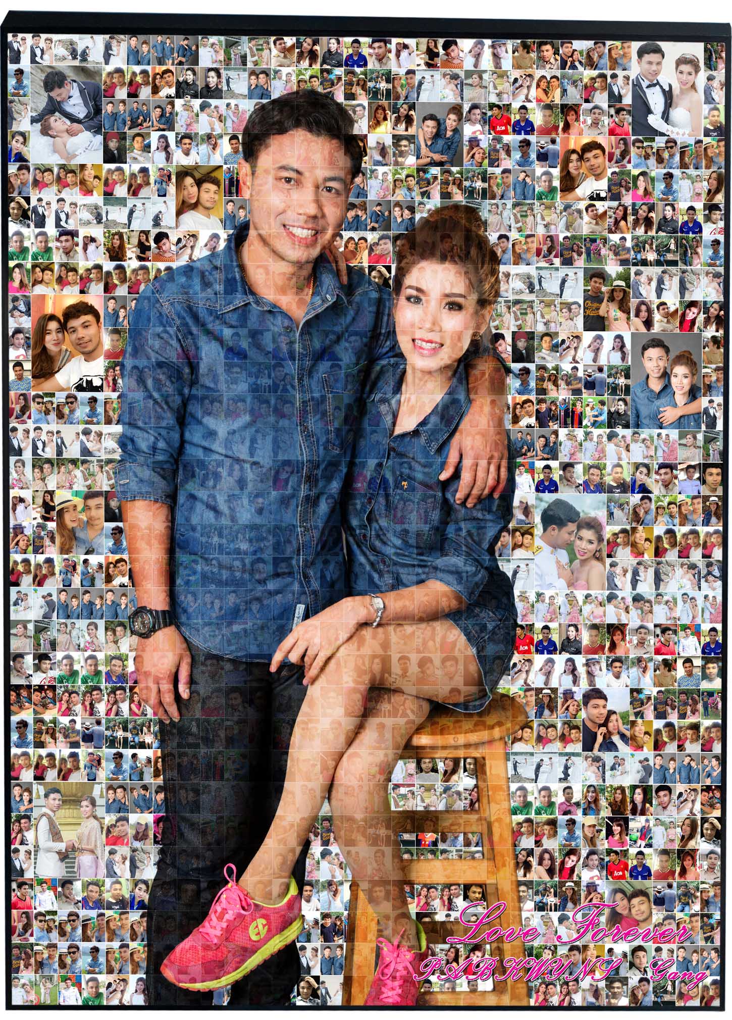 ของขวัญงานแต่ง Mosaic Photo ขนาด30x40 นิ้ว + กรอบลอย เคลือบด้าน