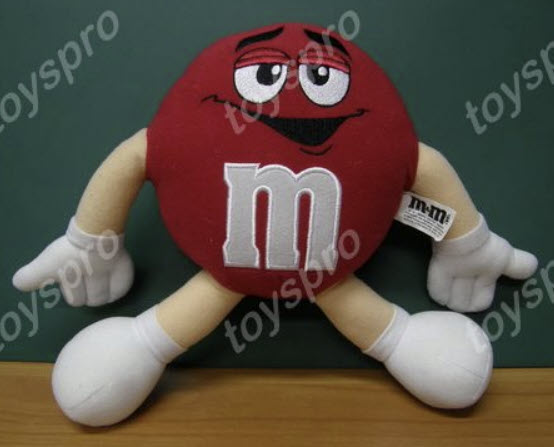 M&M สีแดง ขนาดสูง 9 นิ้ว รายละเอียดต่างๆเป็นงานปัก (มือสอง)