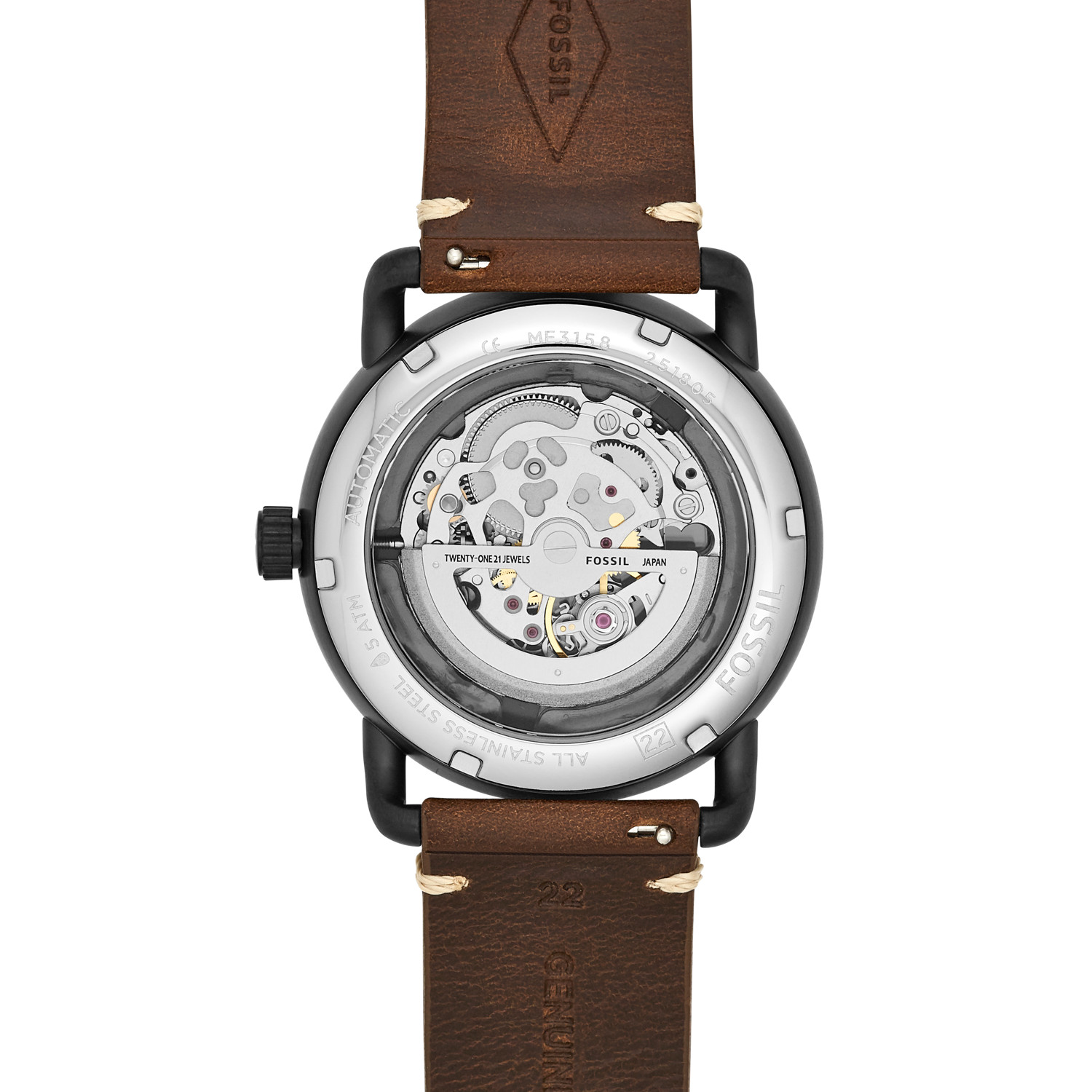 Fossil ME3158 นาฬิกาผู้ชาย Fossil รุ่น ME3158, Commuter Automatic Brown Leather Men's Watch