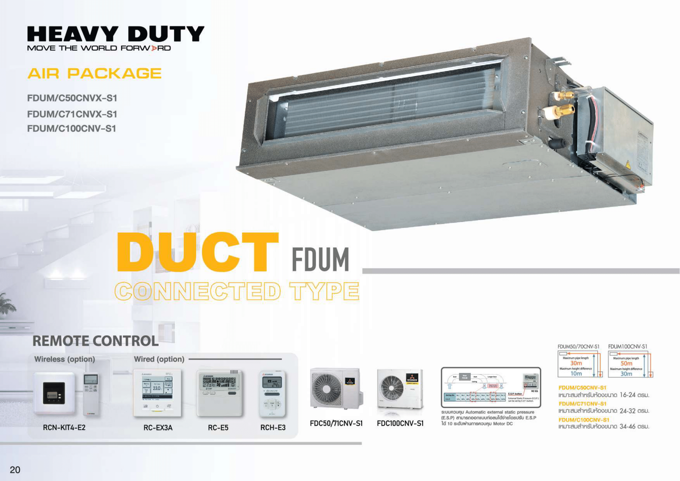 แอร์ MITSUBISHI HEAVY DUTY แบบเปลือยซ่อนในฝ้า(ท่อดัก) ขนาด 24,225 BTU รุ่น FDUM71CNV-S1-WR/FDC50CNV-S1 (FIXED SPEED)(FDUM SERIES)