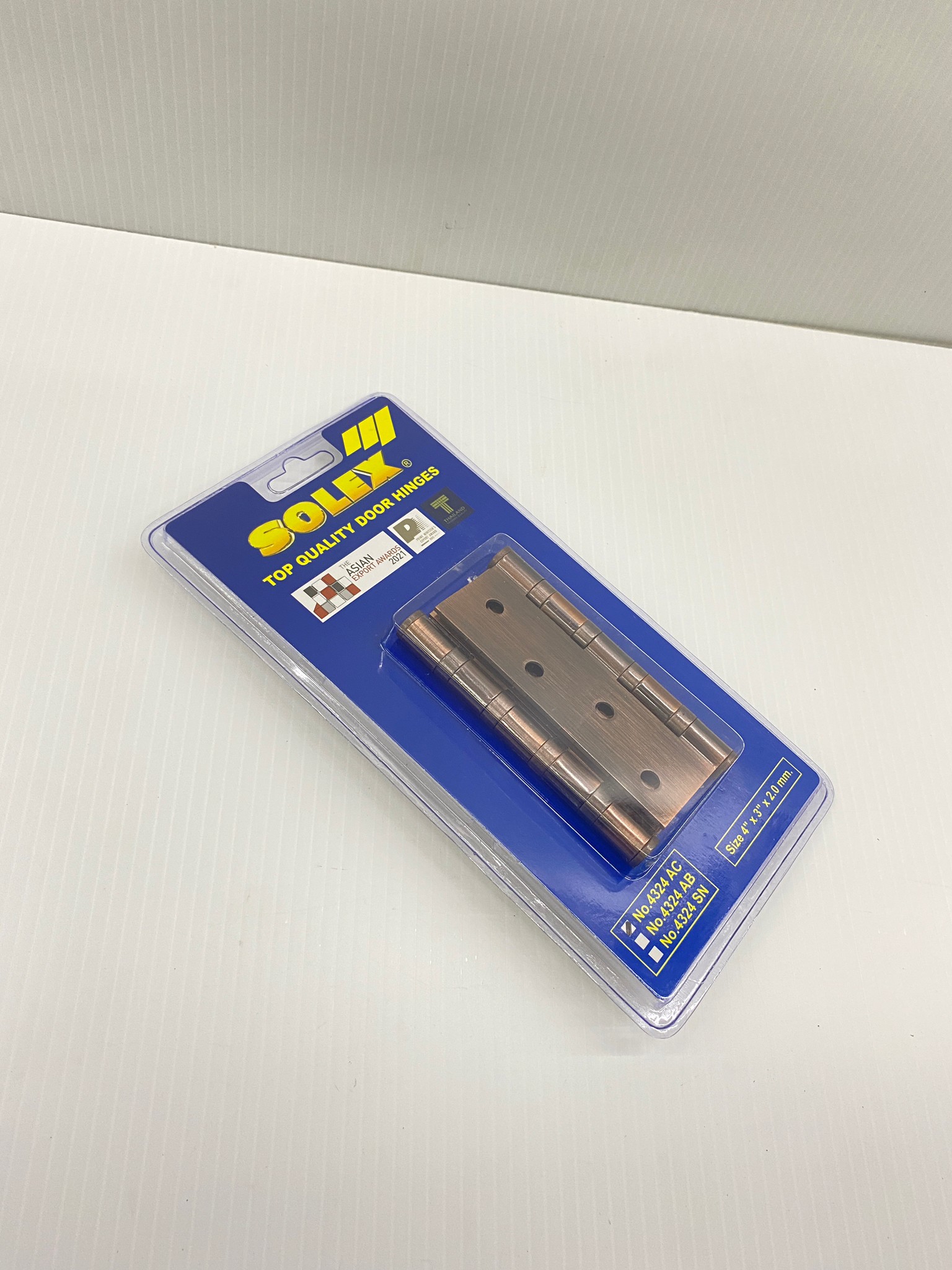 SOLEX บานพับประตู รมดำ No. 4324 AC (แพ็ค 2 ชิ้น) 4x3นิ้วx2.0mm.