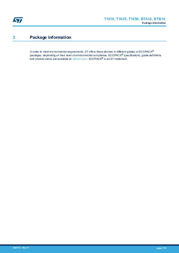 TRIAC BTA16-600B ST ไตรแอค 16A 600V Gate Trigger Current 100mA