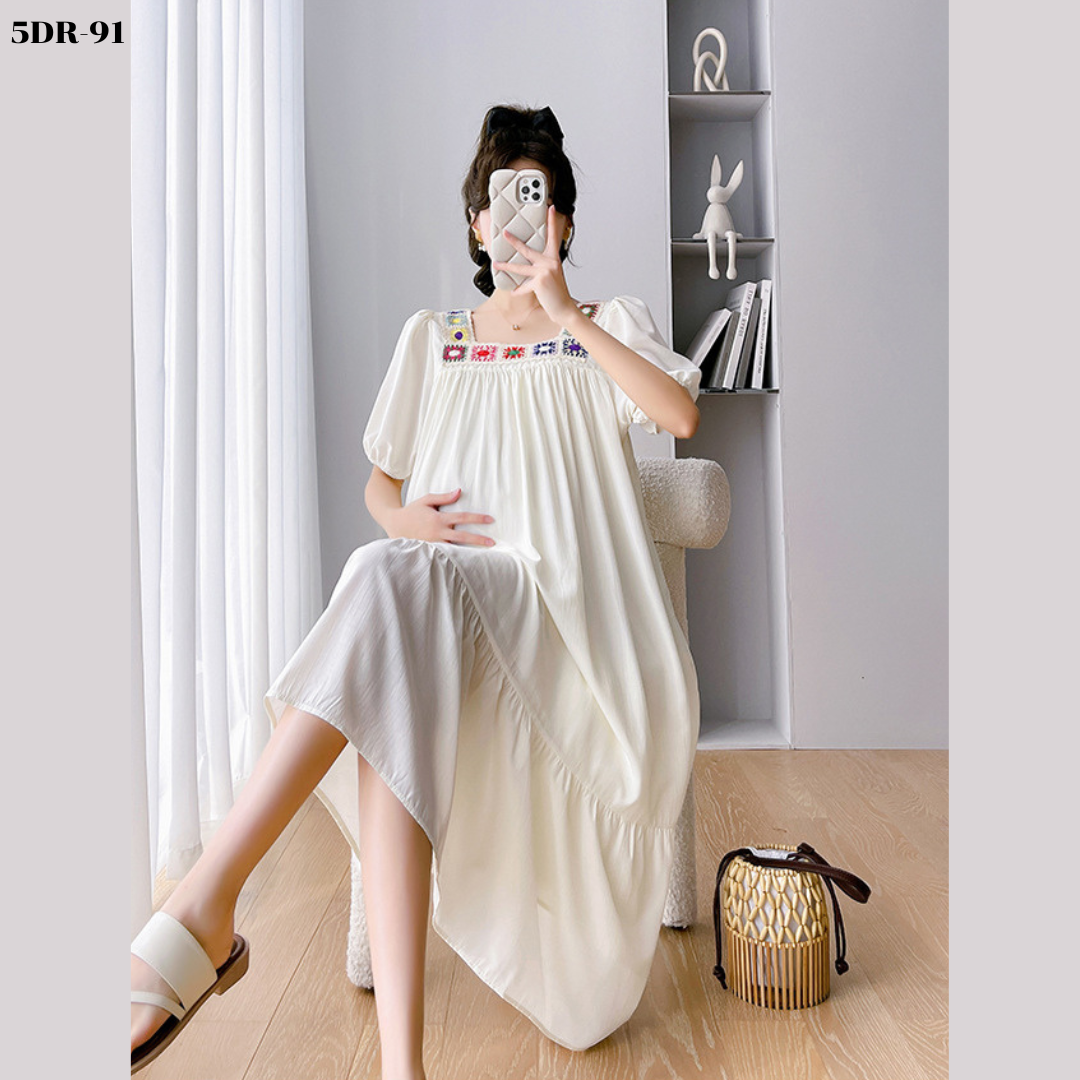 ชุดคลุมท้องแฟชั่นเกาหลี ช่วงอกไหมพรมโครเชต์ ลายน่ารัก รุ่นแถบเล็ก สวยมาก ช่วงอื่นเป็นผ้าชีฟอง เบาสบายใส่แล้วไม่ร้อน มีซับใน M L XL XXL