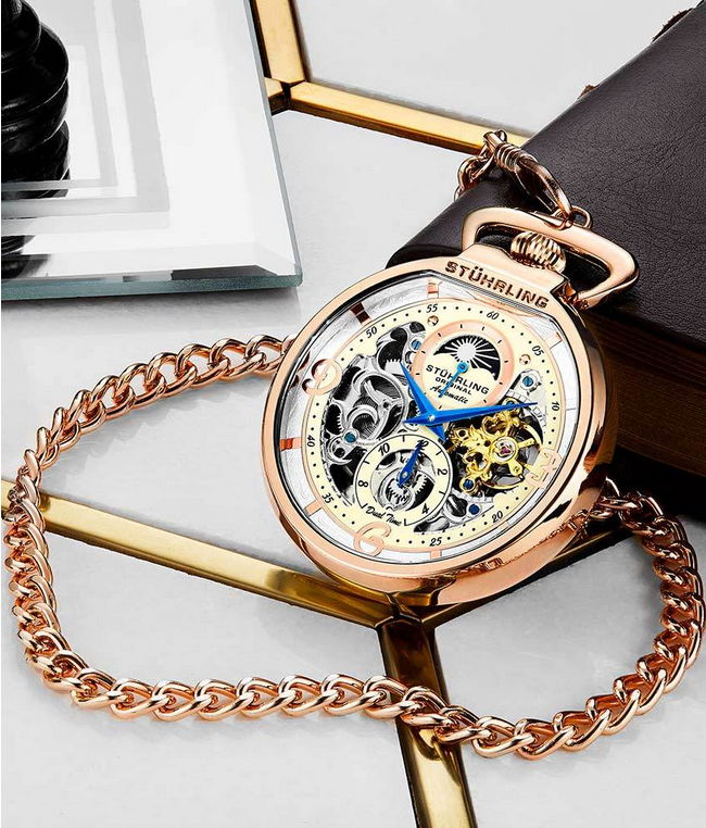 Stuhrling Original 991.03 นาฬิกาพก Mechanical Vintage Stainless Steel Pocket Watch