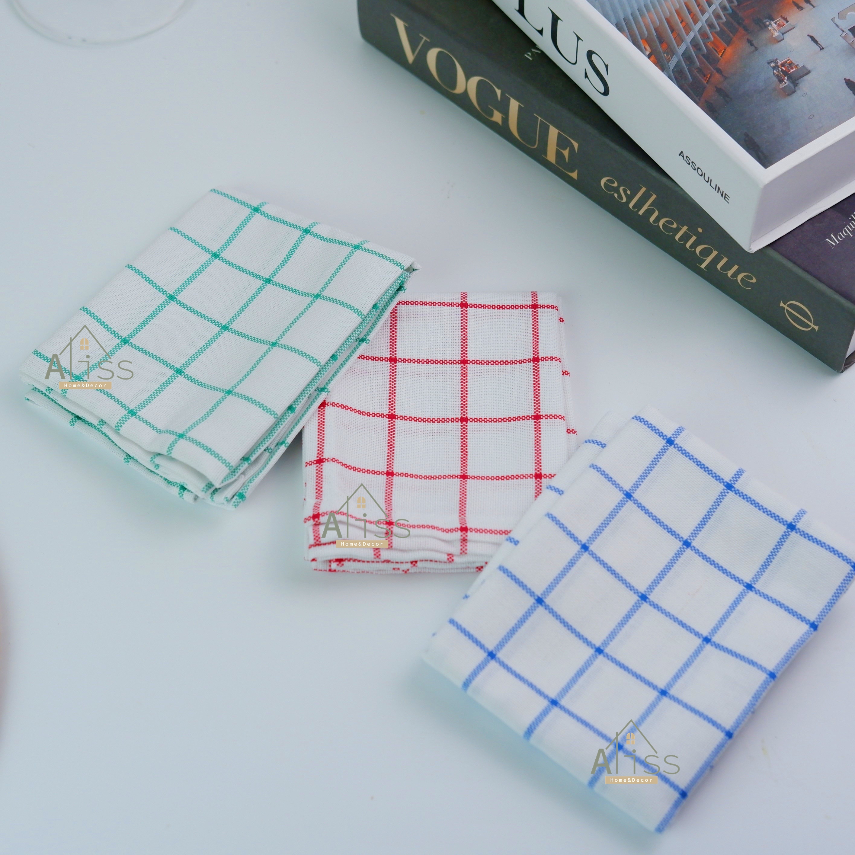 ผ้าเช็ดจาน (มีหูแขวน) ผืนเล็ก 15x20 นิ้ว ลายตาราง ผ้าเช็ดแก้ว เช็ดครัว ผ้าเช็ดโต๊ะ ผ้าเช็ดมือ ผ้าอเนกประสงค์ ผ้าเช็ดทำความสะอาด