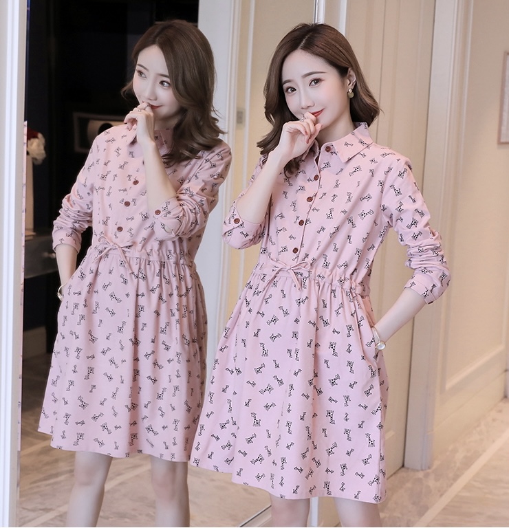 ชุดคลุมท้องแฟชั่นเกาหลี คอปกแขนยาว ลายยีราฟ กระดุมเปิดได้ M L XL XXL