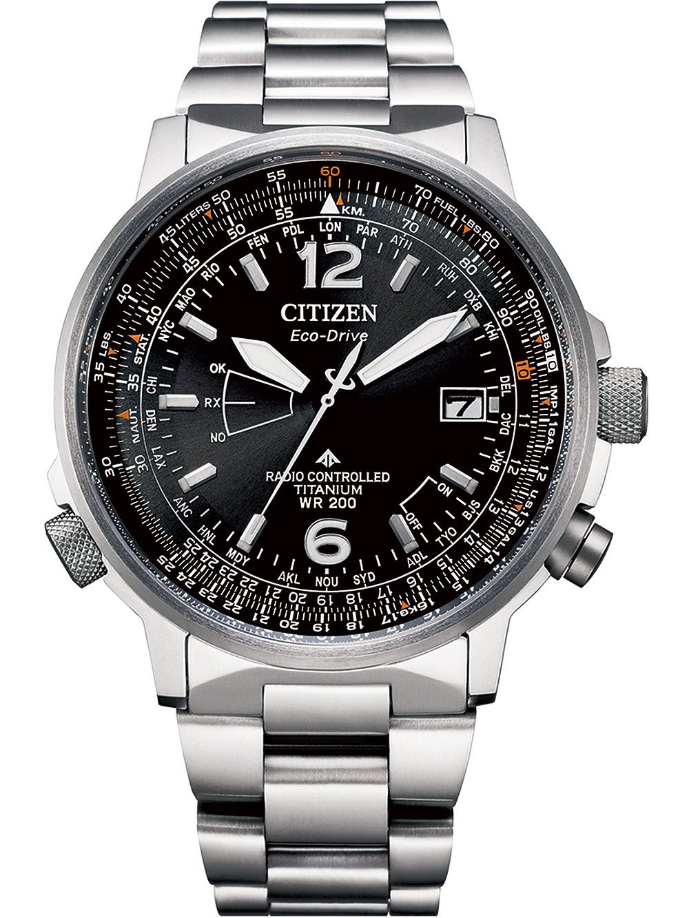 Citizen CB0230-81E นาฬิกาผู้ชาย Eco-Drive Promaster Sky Radio Controlled Pilot Titanium Men's Watch