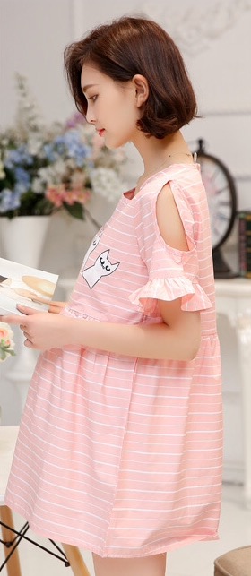 ชุดคลุมท้อง ชมพูลาย พิมพ์ลายแมว น่ารักสดใส M,L,XL