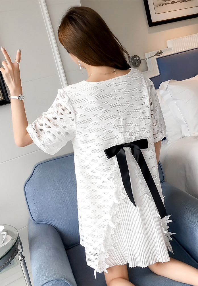 เดรสคลุมท้องสไตล์เกาหลี ผ้าชีฟอง มีซับใน ด้านหลังมีโบว์ ทำพรีทสวยมากค่ะ M L XL,XXL