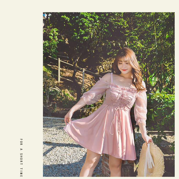 ชุดว่ายน้ำคนอ้วน 6xl พร้อมส่ง :ชุดว่ายน้ำไซส์ใหญ่ชุดเที่ยวทะเลสีชมพูถักสายด้านหน้าเว้าไหล่แขนซีทรู มีกางเกงขาสั้นใส่ด้านในแบบสวยน่ารักมากๆจ้า: ขนาด รอบอก 38 - 46 นิ้ว เอว 38 - 48 นิ้ว สะโพก 42 - 52 นิ้ว