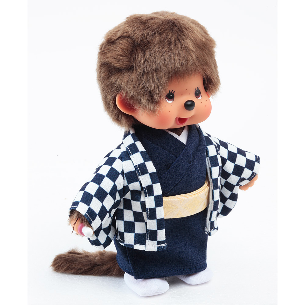 [PRE-ORDER] ตุ๊กตา ม่อนชิชิ กิโมโน สีน้ำเงิน Size S ม่อนชิชิคุง Monchhichi 14 x 8 x 21 cm นำเข้าจากญี่ปุ่น オリジナル お着物モンチッチ 男の子 市松（青）IPM-14-Z