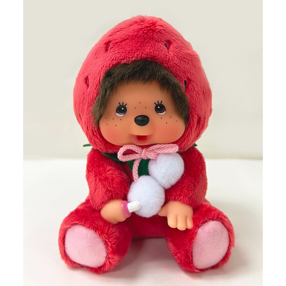 [PRE-ORDER] ตุ๊กตา ม่อนชิชิ สตรอว์เบอร์รี่ อะมะโอ ท่านั่ง Size S Monchhichi Fukuoka Amaou Strawberry ご当地モンチッチ 福岡 あまおういちご