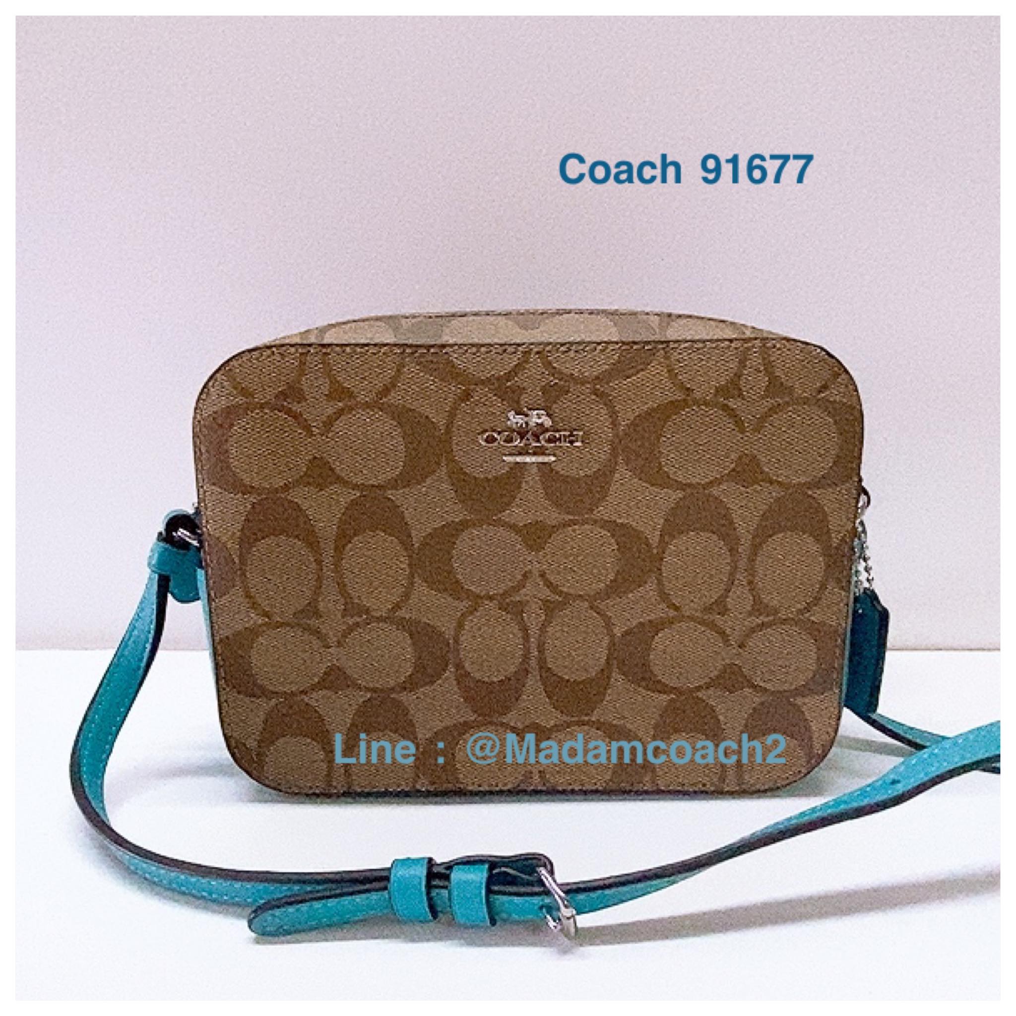 Coach 91677 Mini Camera Bag Signature Canvas Khaki /Aqua ของแท้
