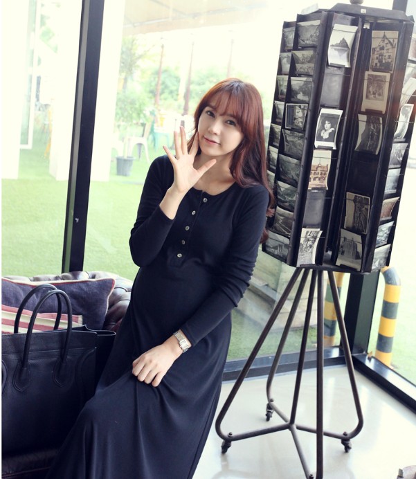 ชุดคลุมท้อง แขนยาว มีกระดุม ผ้านิ่มใส่สบาย สุภาพน่ารัก M,L,XL.