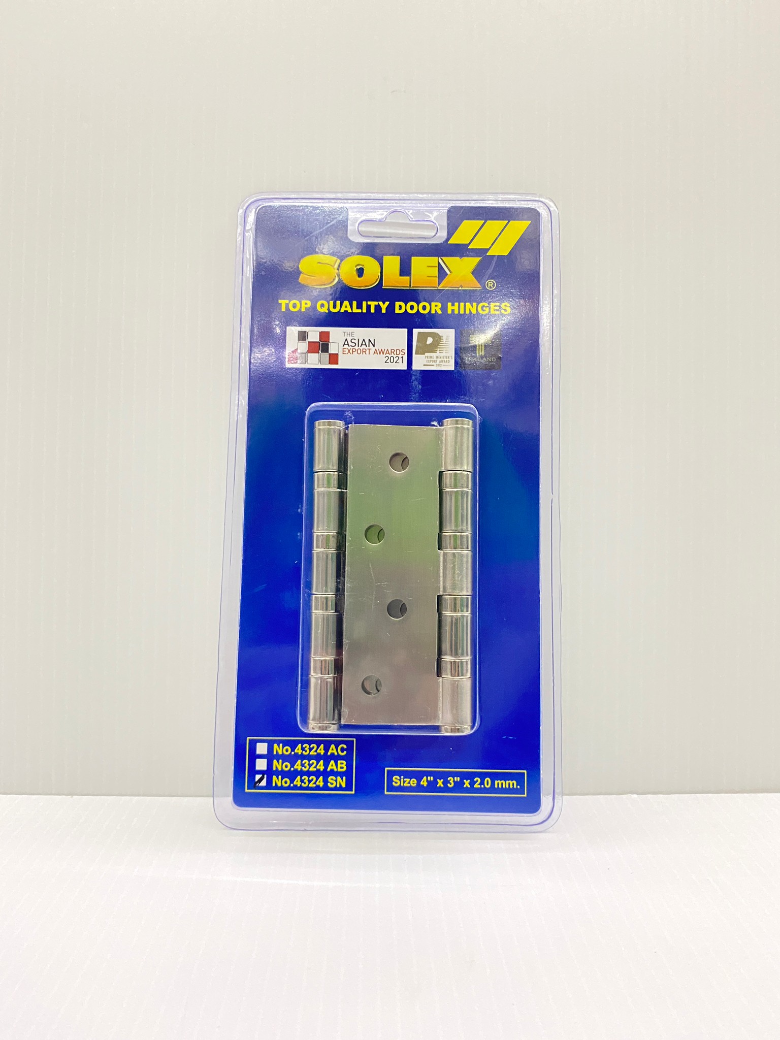 SOLEX บานพับประตู สแตนเลส No. 4324 SN (แพ็ค 2 ชิ้น) 4x3นิ้วx2.0mm.
