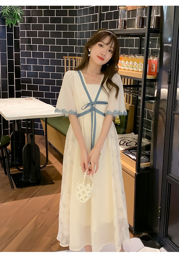 ชุดคลุมท้องแฟชั่นเกาหลี ผ้าชีฟอง แขนระบาย เชือกผูกที่อกน่ารักมาก มีซับใน สวย ดูดี ครบจบด้วยชุดนี้ M L XL XXL