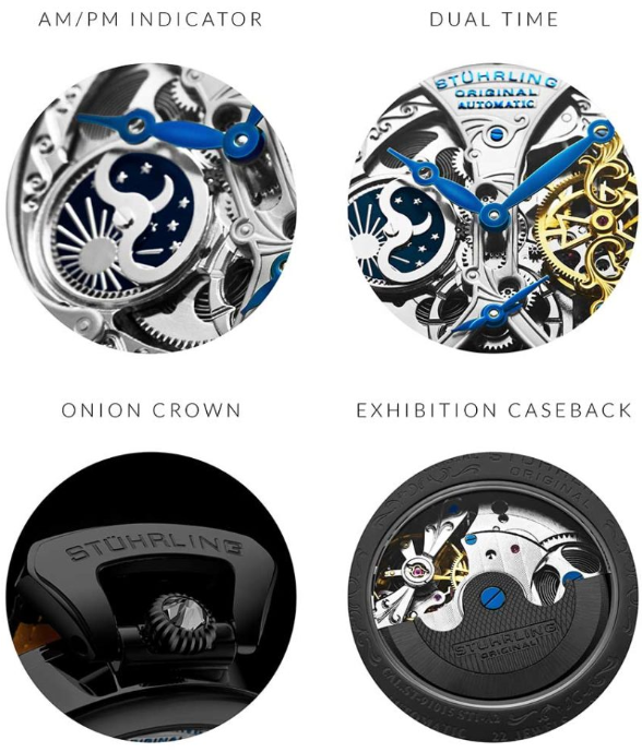 Stuhrling Original 127A2.33F52 นาฬิกาผู้ชาย Emperor’s Grand DT Automatic Skeleton Men's Watch