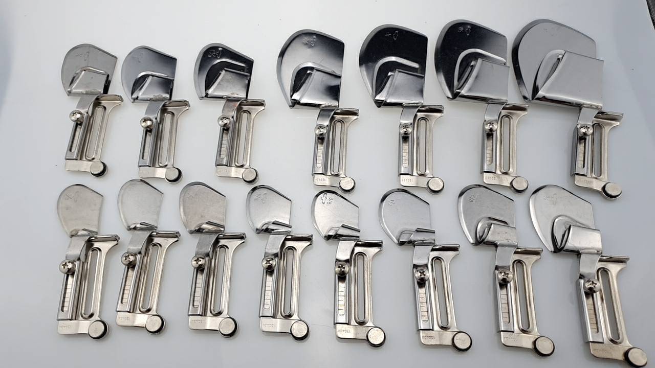 ตีนผีจักรอุตสาหกรรมเข็มเดี่ยวแบบพับชายมีแบบผ้าบางงานทั่วไปและตีนผีพับชายผ้าหนา ถึงหนามาก ตีนผีม้วนชายซองพับชาย ซองพับสาบเสื้อ