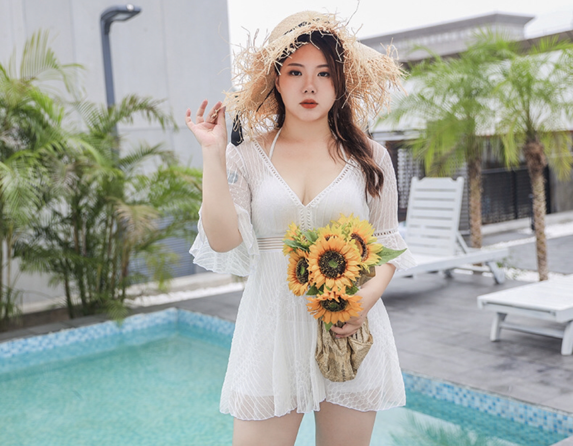 ชุดว่ายน้ำคนอ้วน ชุดเที่ยวทะเล 6xl พร้อมส่ง:ชุดว่ายน้ำไซส์ใหญ่สีขาวผ้าซีทรู มีกางเกงขาสั้นใส่ด้านใน แบบสวย sexyมากๆจ้า ขนาด - รอบอก 46 - 56 นิ้ว - เอว 38 - 50 นิ้ว - สะโพก 40 - 56 นิ้ว