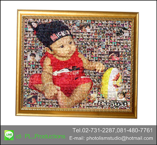 Mosaic Photo ขนาด 24x32 นิ้ว + กรอบไม้เส้นสีทอง เคลือบร้อน
