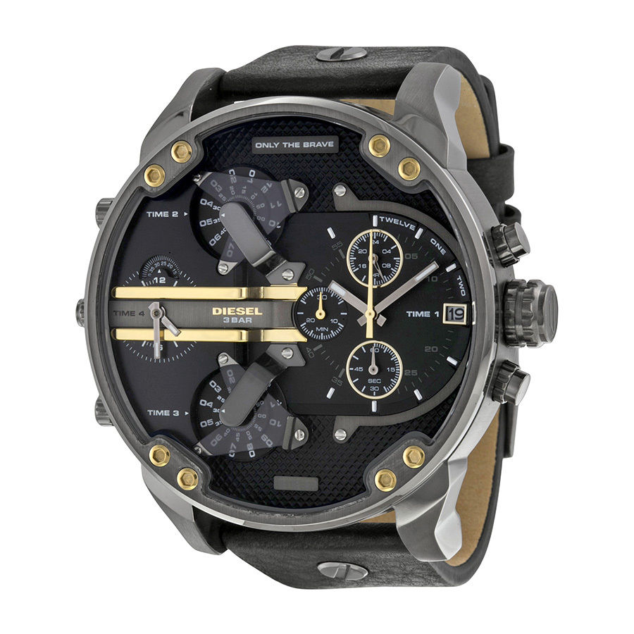 Diesel Men's Watch นาฬิกาผู้ชาย Diesel รุ่น DZ7348, Mr. Daddy 2.0 Chronograph 4 Time Zone Black Leather Men's Watch