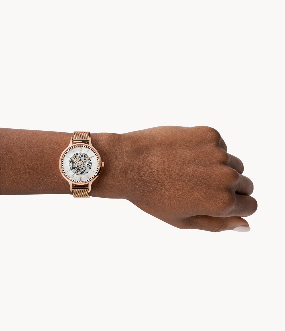 Skagen SKW2960 นาฬิกาผู้หญิง Anita Automatic Rose-Tone Steel Mesh Women's Watch