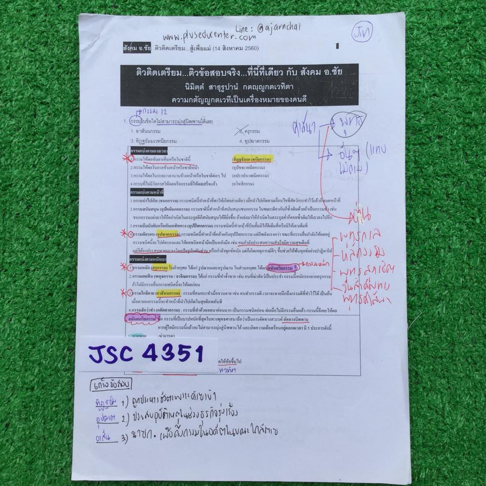 JSC4351 [อ.ชัย] เอกสาร ติวติดเตรียม วิชาสังคม เป็นโจทย์ล้วนจำนวน 120 ข้อ เฉลยครบ ขาย 300฿