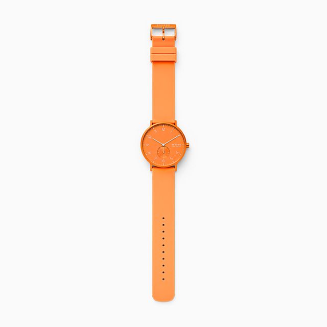 Skagen SKW6558 นาฬิกาผู้ชาย Aaren Kulor Neon Orange Silicone Quartz Men's Watch