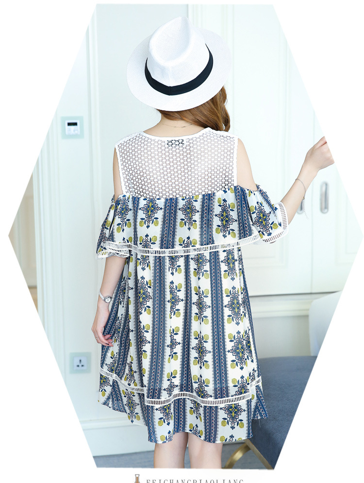 ชุดคลุมท้อง ลายวินเทจ เปิดไหล่ ระบายรอบ อก ด้านบนซีทรู ผ้าสวยใส่สบาย M,L,XL,XXL