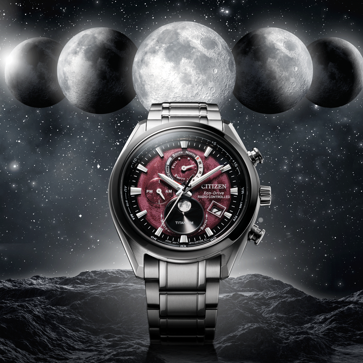 Citizen BY1018-80X นาฬิกาผู้ชาย Eco-Drive Tsuki-yomi Radio