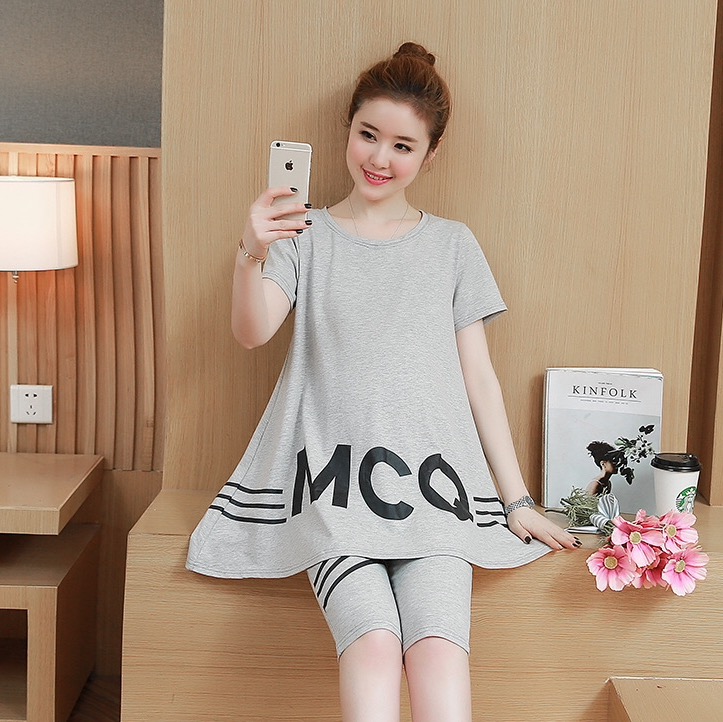 ชุดเสื้อ+กางเกงคนท้อง แบบ4ส่วน เสื้อทรงบาน ลายน่ารัก กางเกงมีสายปรับขนาดภรรภ์ M,L,XL,XXL