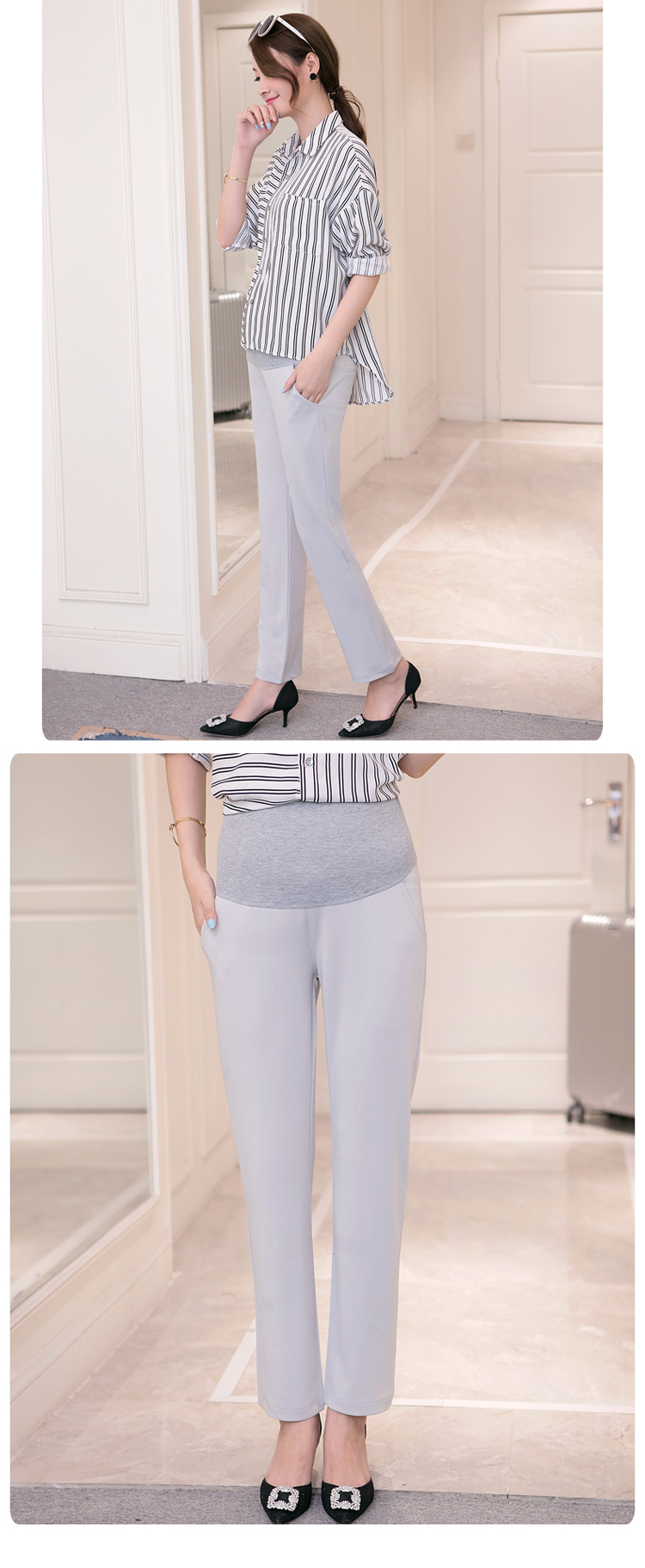 กางเกงทำงานคนท้อง ทรงสวย มีผ้าพยุงครรภ์และสายปรับขนาด สีเทา M,L,XL,XXL