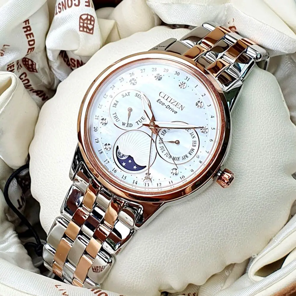 Citizen FD0006-56D นาฬิกาผู้หญิง Eco-Drive Calendrier Moon Phase Women's Watch