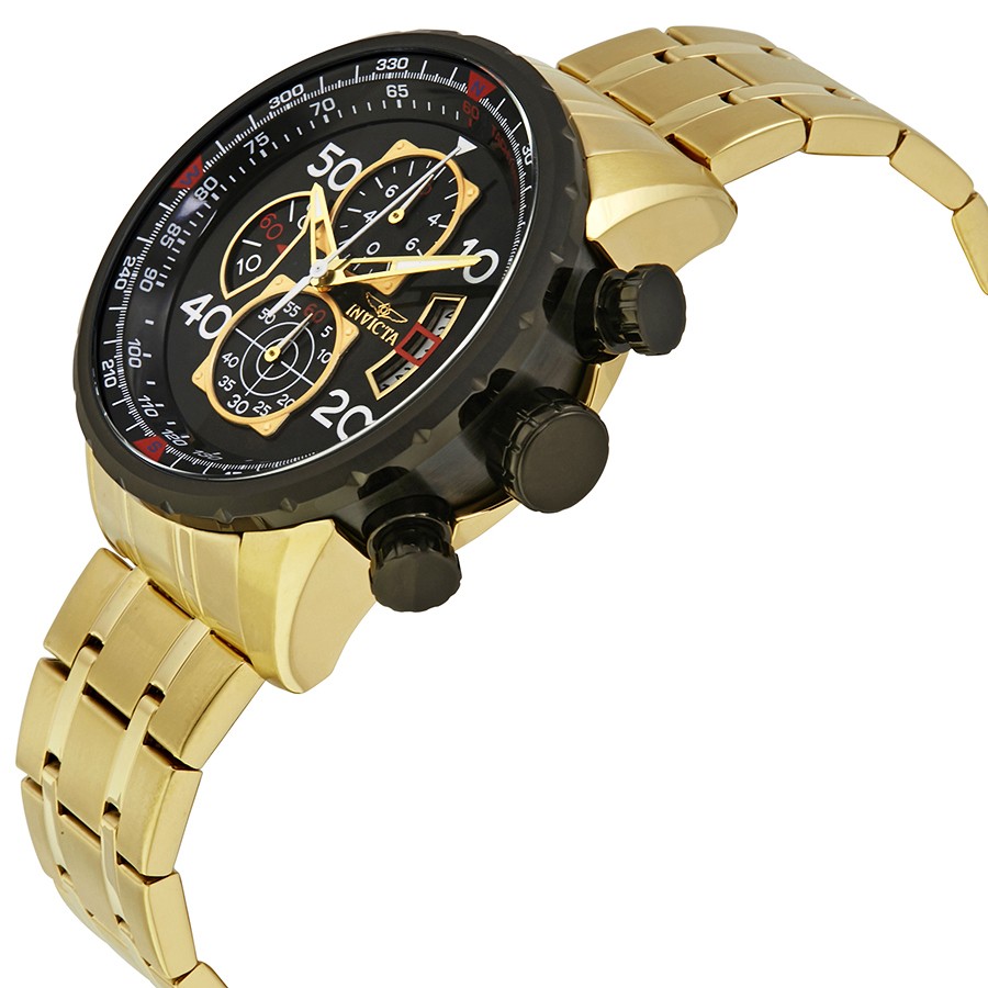 Invicta 17206 นาฬิกาผู้ชาย Aviator Chrono Black Dial Gold Men's Watch