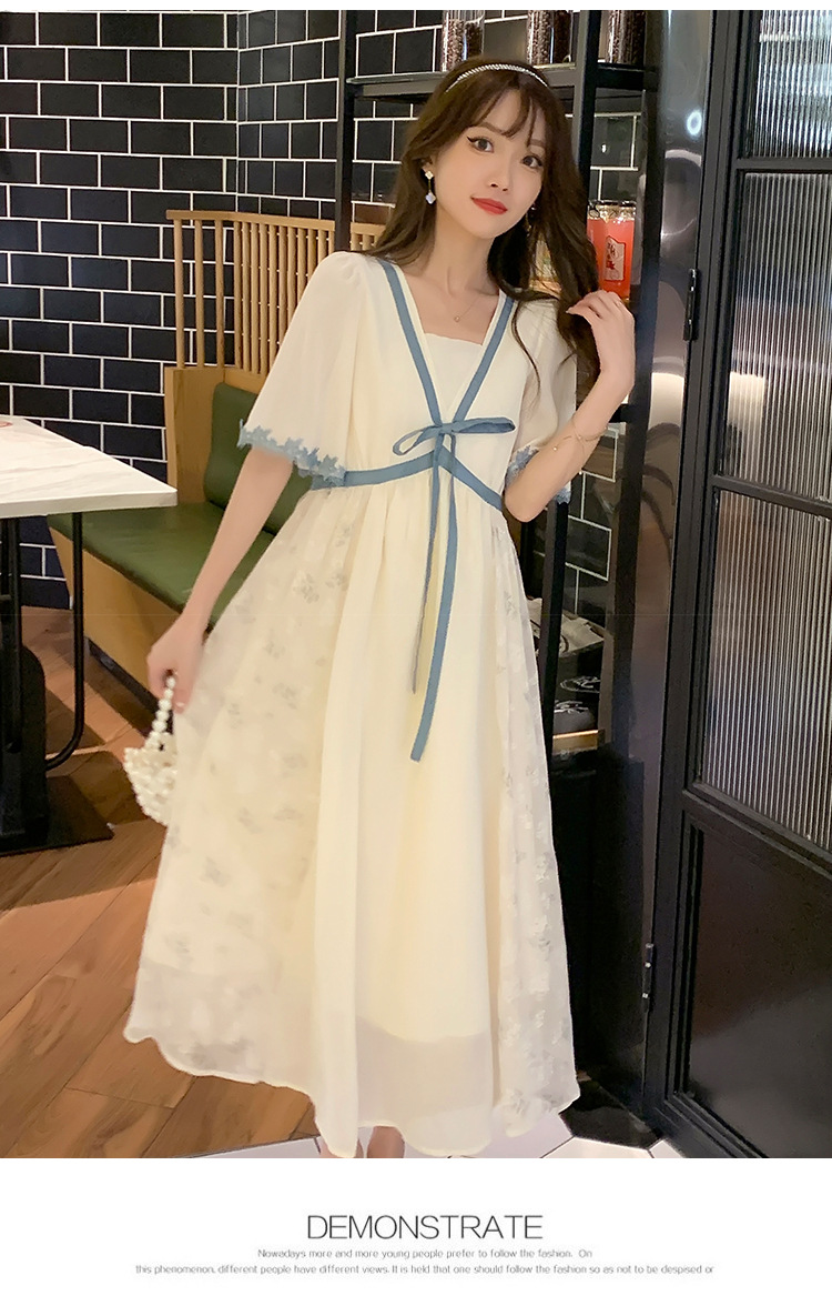 ชุดคลุมท้องแฟชั่นเกาหลี ผ้าชีฟอง แขนระบาย เชือกผูกที่อกน่ารักมาก มีซับใน สวย ดูดี ครบจบด้วยชุดนี้ M L XL XXL