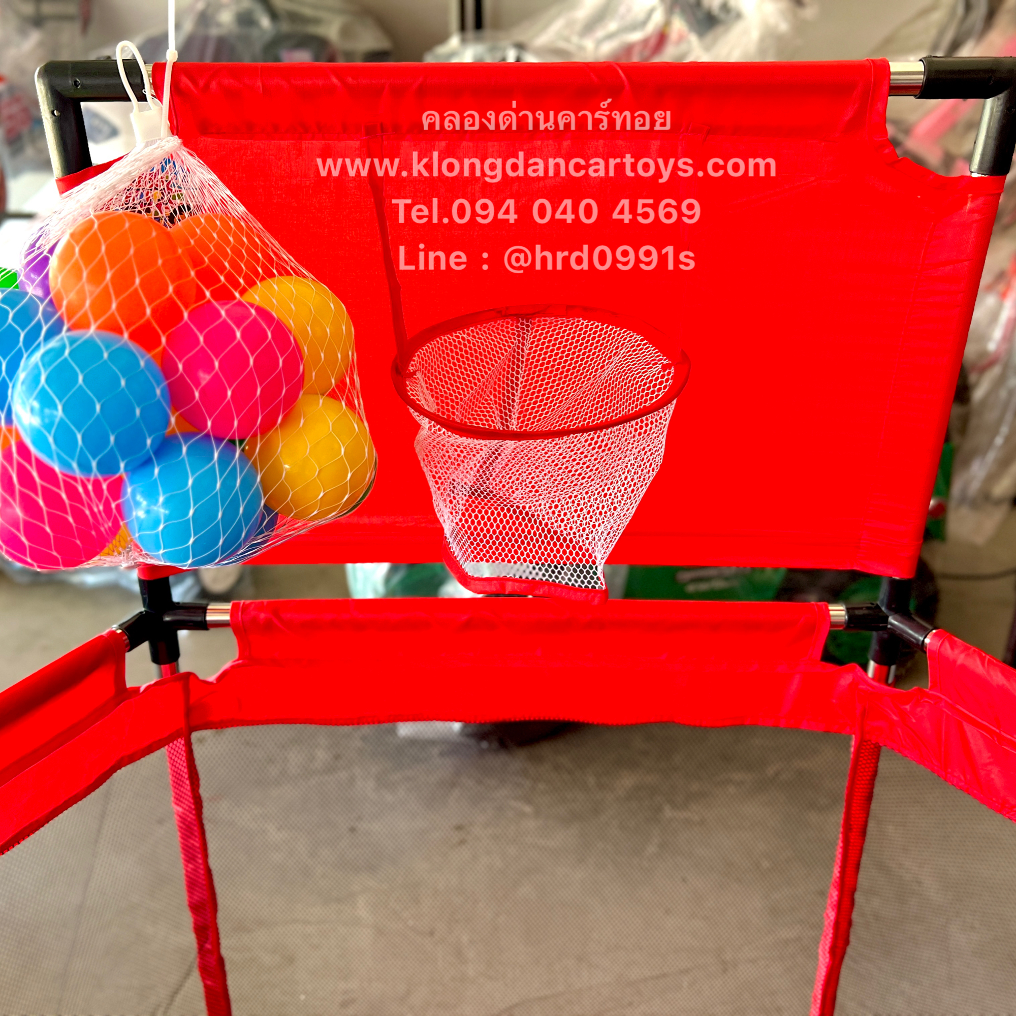 คอกกั้นเด็กแบบผ้าร่ม ฟรี! ลูกบอล25ลูก (มีแป้นบาส, โครงเหล็ก , มีประตูซิป, ผ้าตะกร้ารอบด้าน)