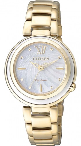Citizen EM0336-59D นาฬิกาข้อมือผู้หญิง Eco-Drive Gold Tone Sapphire Japan Made Women's Watch