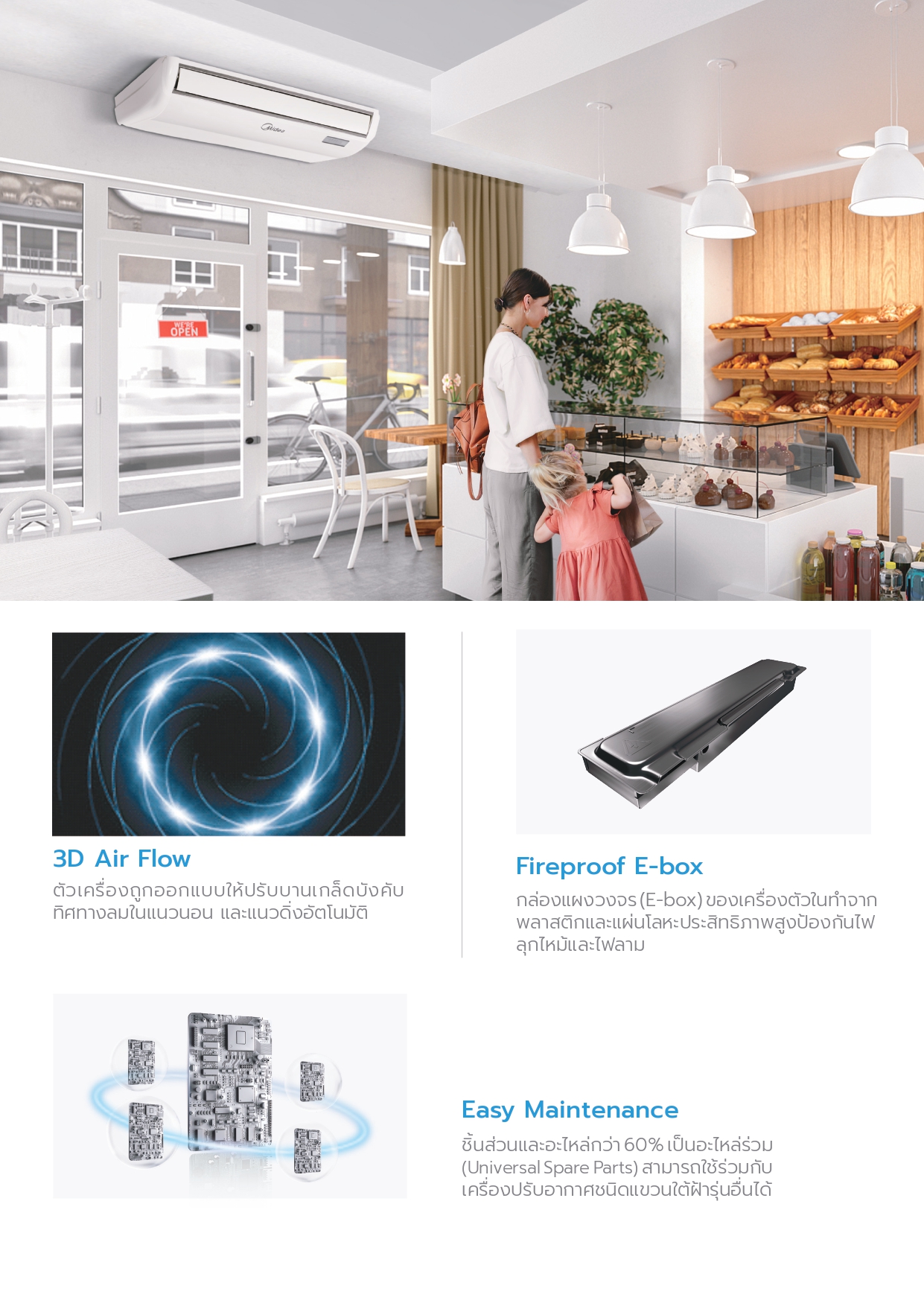 แอร์ MIDEA แบบแขวนใต้ฝ้า ขนาด 35,700 BTU รุ่น ME-36CRN8-SC4/MD30U-36CN8-SC4 (FIXED SPEED)