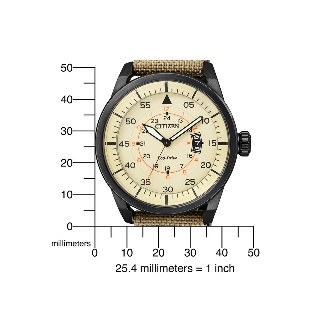 Citizen AW1365-19P นาฬิกาข้อมือผู้ชาย Citizen Eco-Drive รุ่น AW1365-19P, Aviator Black IP Nylon Men's Watch
