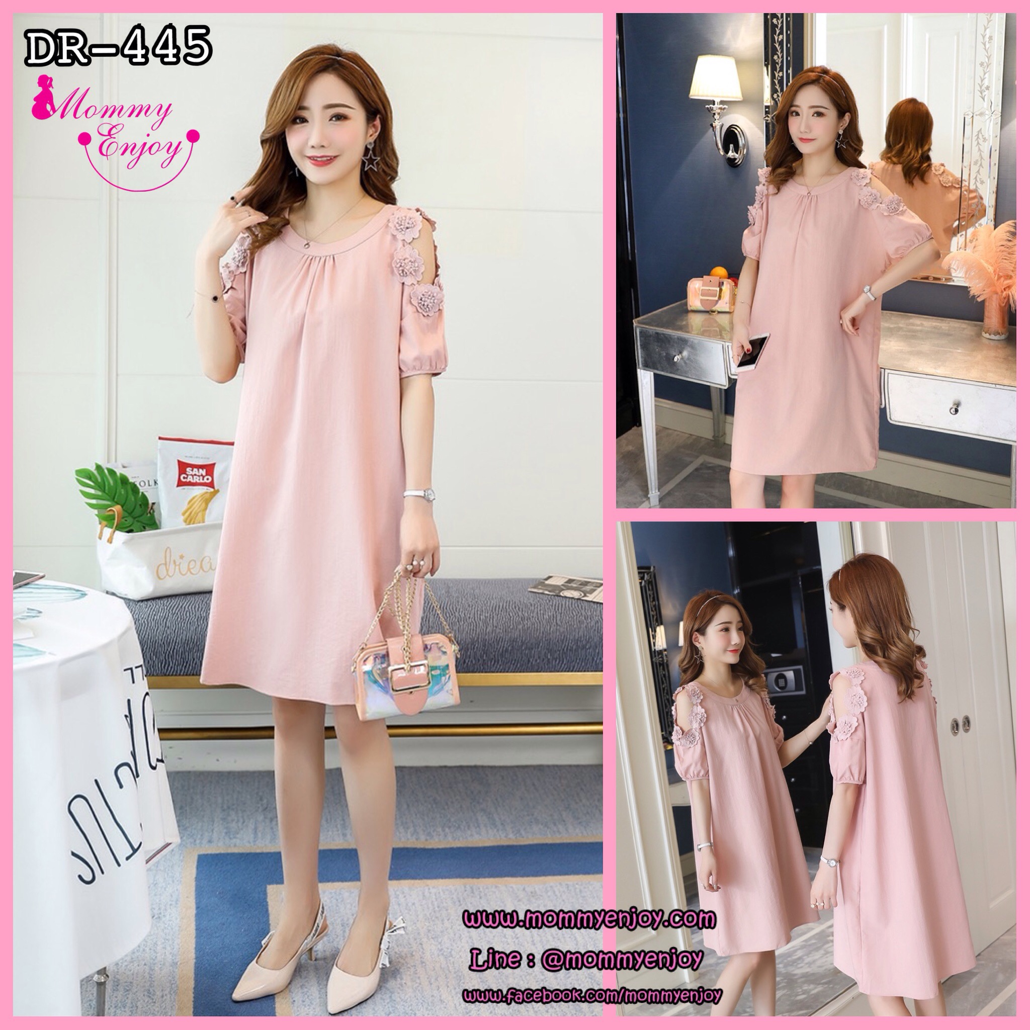 เดรสคลุมท้องแฟชั่นเปิดแขน ประดับด้วยดอกไม้ ผ้าฝ้าย ผ้าเบาสบาย M L XL,XXL