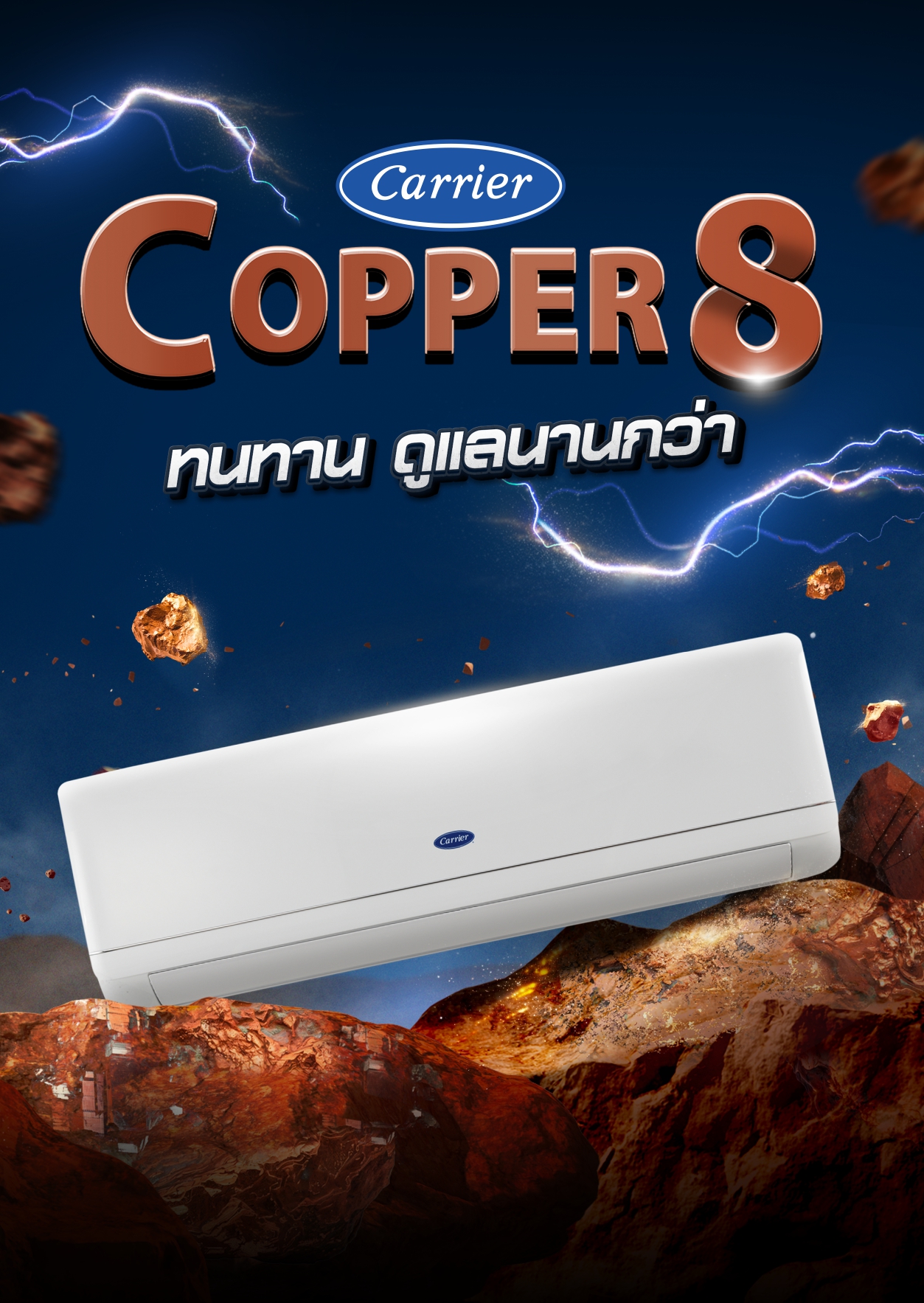 เครื่องปรับอากาศ CARRIER แบบติดผนัง ขนาด 18,000 BTU รุ่น 42TSAB018 (COPPER 8)