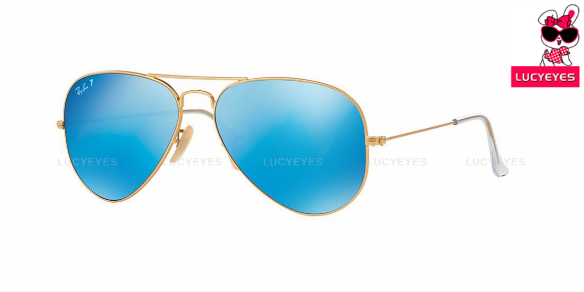 RayBan RB3025 112/4L AVIATOR LARGE METAL กรอบทองด้าน เลนส์ปรอทน้ำเงิน Polarized