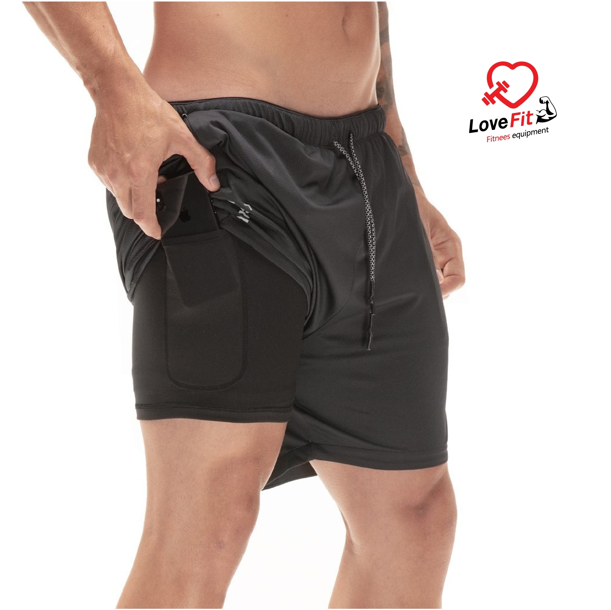 กางเกงออกกำลังกายผู้ชายขาสั้น กางเกงวิ่งชาย 2in1 มีซับในและช่องใส่ของในตัว ใส่สบายทรงสวย