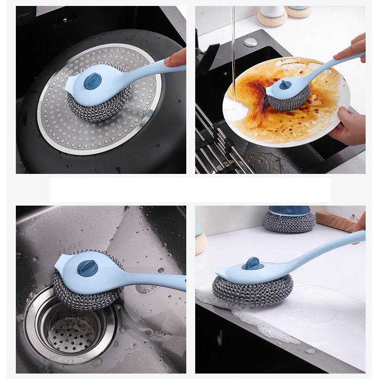 แปรงขัดหม้อ แปรงล้างจาน มีด้ามจับ ถอดเปลี่ยนได้ แปรงทำความสะอาด ขัดกระทะ